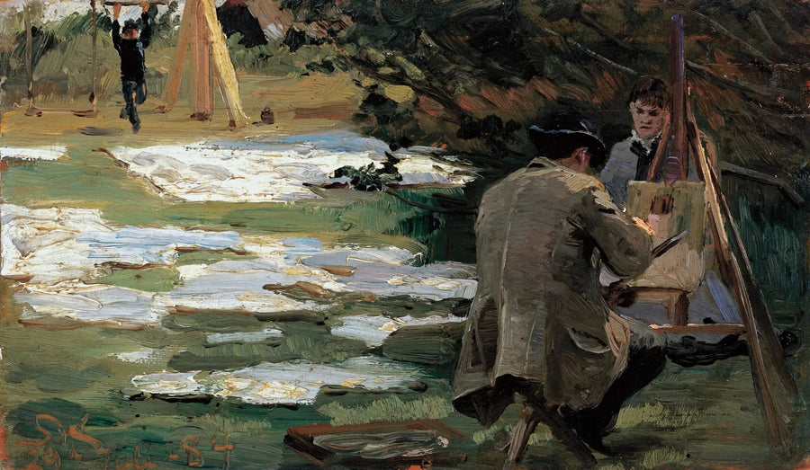 Oscar Björck dipingendo nel giardino di Brøndum - Peder Severin Krøyer