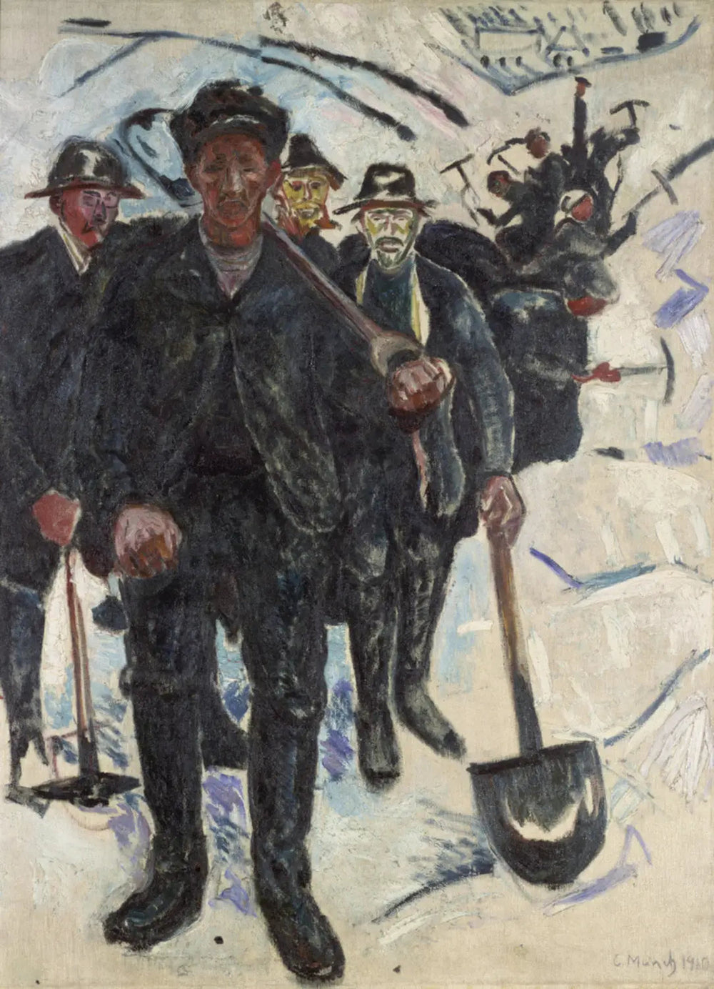 Reproduction du tableau « Ouvriers dans la neige - Edvard Munch » par Alpha Reproduction en peinture à l’huile