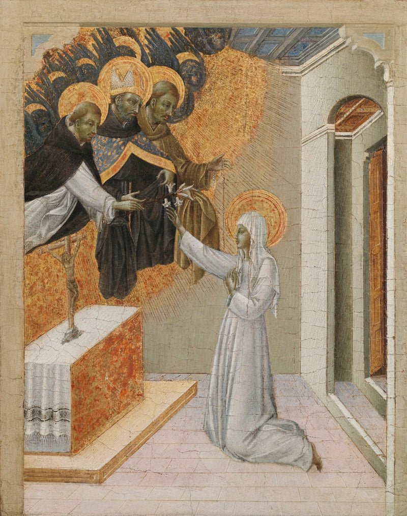 Pannello di predella di un retablo: Santa Caterina da Siena vestita con l'abito domenicano - Giovanni di Paolo