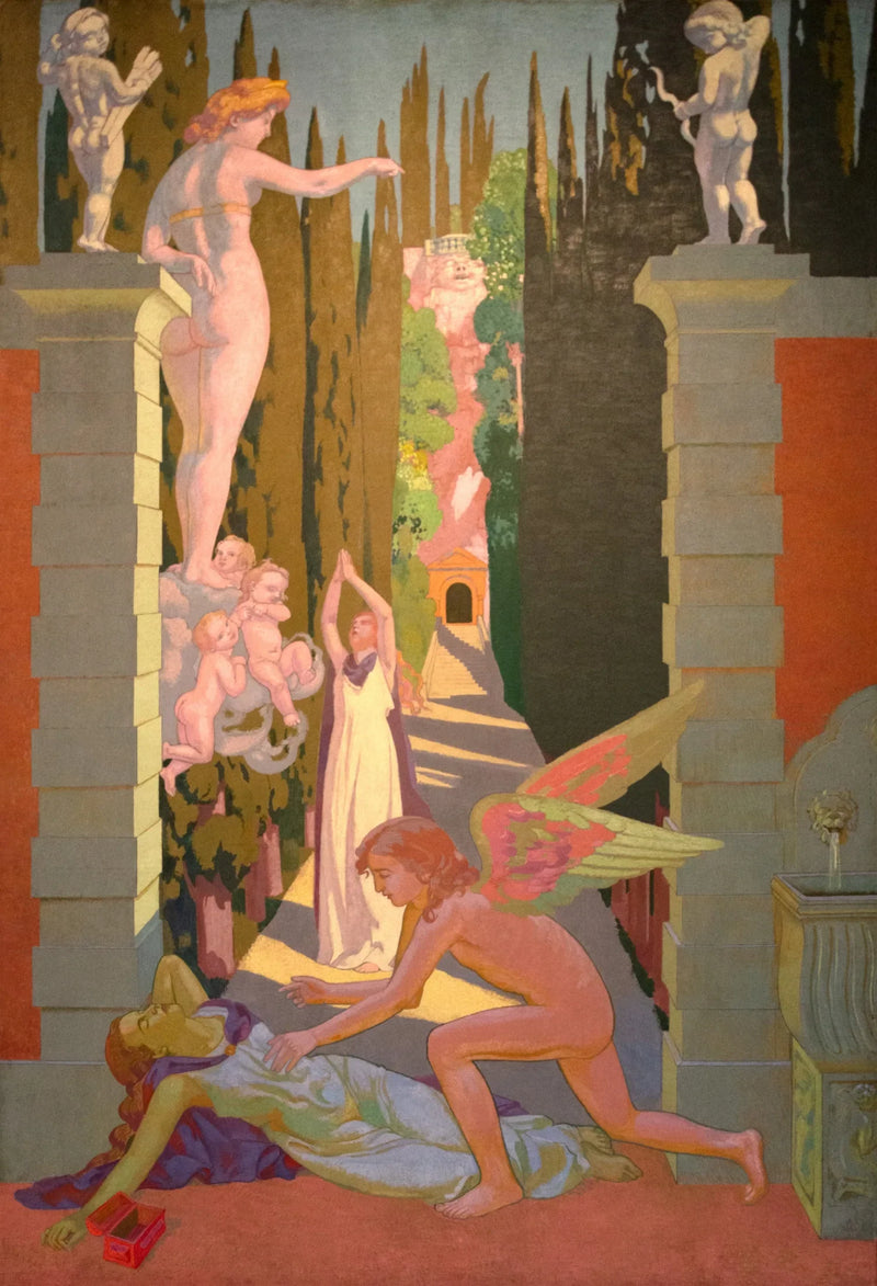 Pannello IV. Soumise par Vénus aux plus dures épreuves, Psyché, pour son malheur, cède une seconde fois à la curiosité : dans cette extrémité, elle est secourue par l'Amour - Maurice Denis