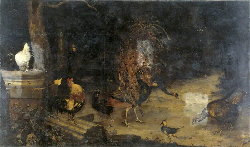 Pavone e gru in un bosco - Melchior de Hondecoeter