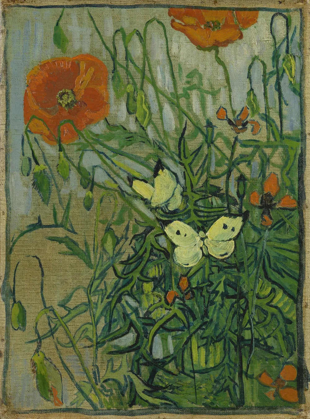 Papillons et coquelicots - Vincent van Gogh image 1 copie de tableau peinte à la main