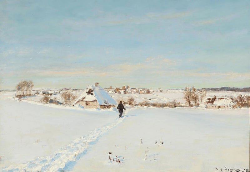 Per una bella giornata d'inverno, un uomo cammina verso una fattoria. - H. A. Brendekilde