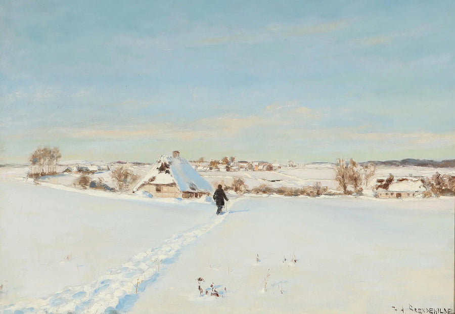 Per una bella giornata d'inverno, un uomo cammina verso una fattoria. - H. A. Brendekilde