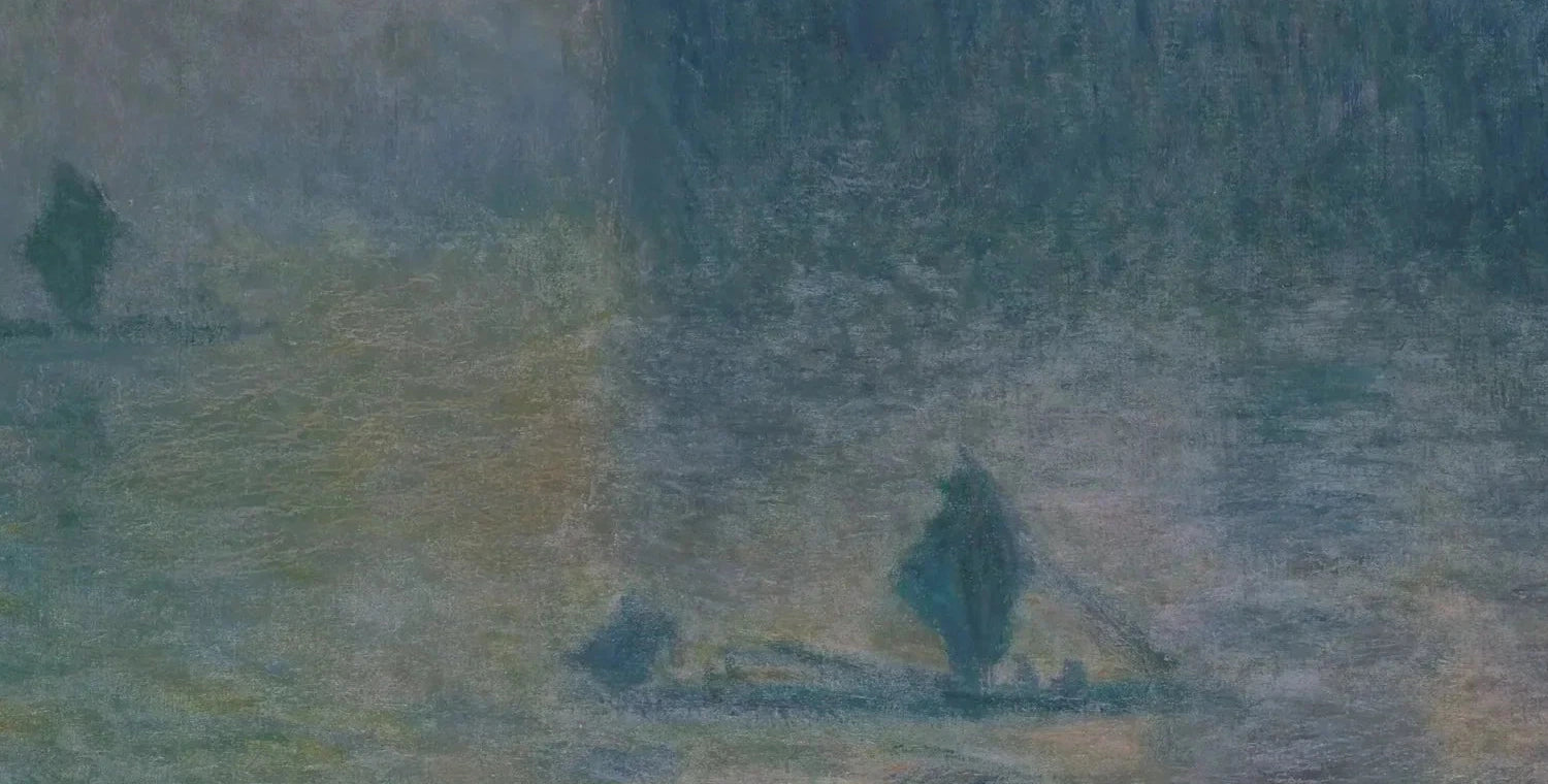 Détail de la Tamise, du bateau et des reflets dans The Houses of Parliament (Effect of Fog)