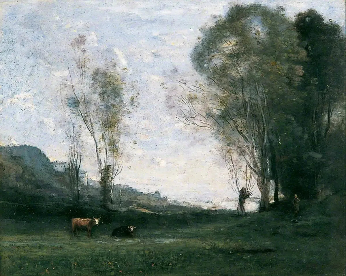 Pâturage bordé de saules - Jean-Baptiste Camille Corot image 1 copie peinte à la main à l’huile