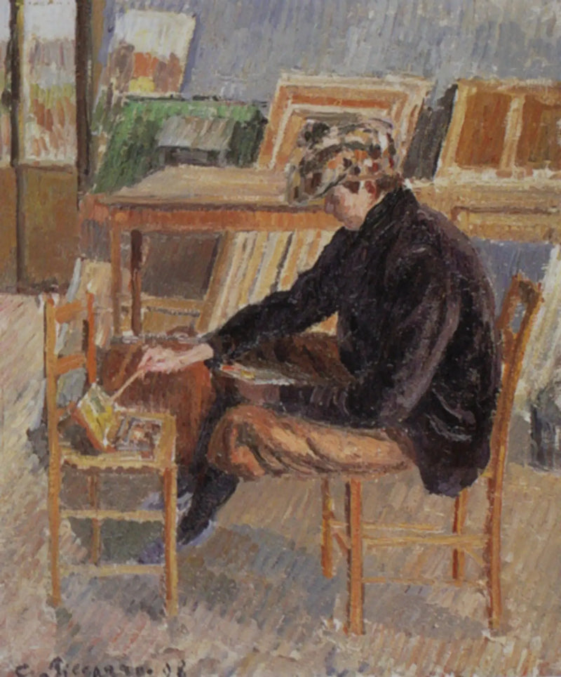 Paul-Émile Pissarro che dipinge, schizzo - Camille Pissarro