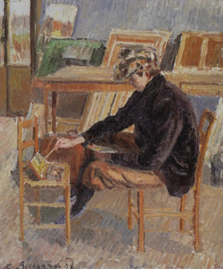 Paul-Émile Pissarro che dipinge, schizzo - Camille Pissarro