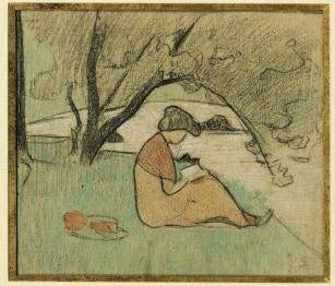 Marguerite Sérusier lisant près de la rivière - Paul Sérusier