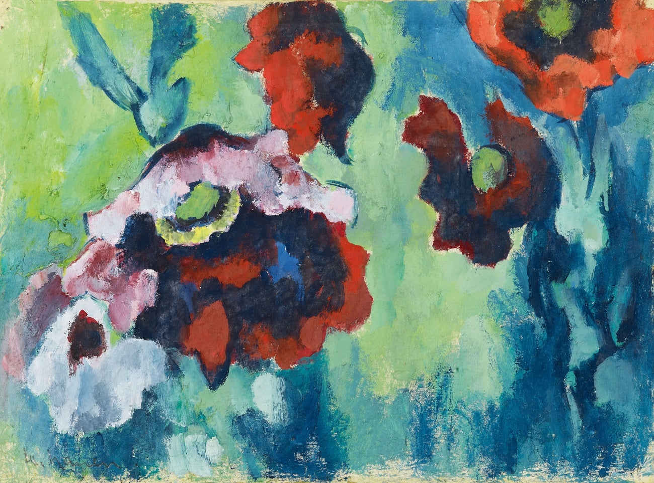 Pavots rouges et violet pâle – Heinrich Nauen, peinture de coquelicots