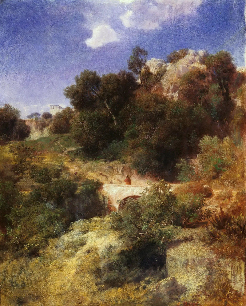 Paese collinare roccioso con ponte - Arnold Böcklin