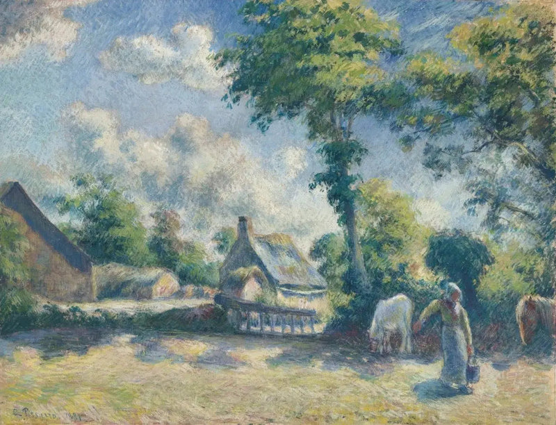 Paesaggio a Melleray, donna che dà da bere ai cavalli - Camille Pissarro