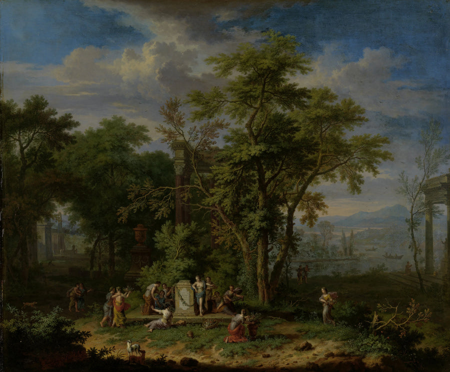 Paysage arcadien avec une fête sacrificielle - Jan van Huysum