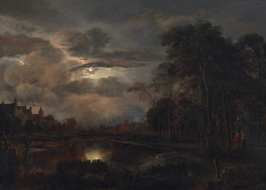 Paysage au clair de lune avec pont - Aert van der Neer