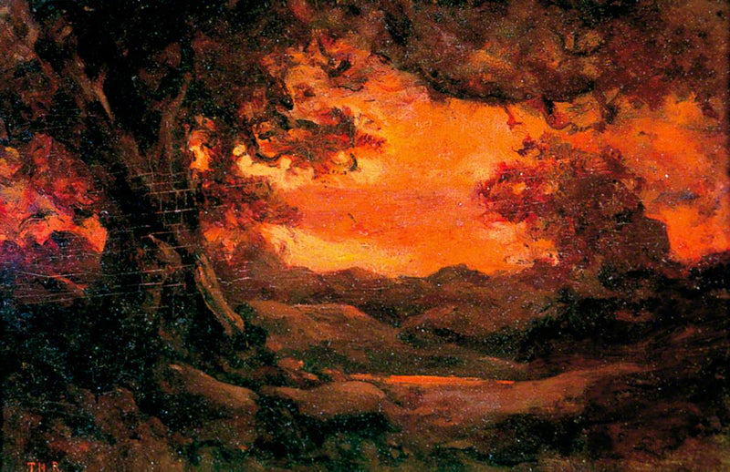 Paesaggio al tramonto rosso - Théodore Rousseau