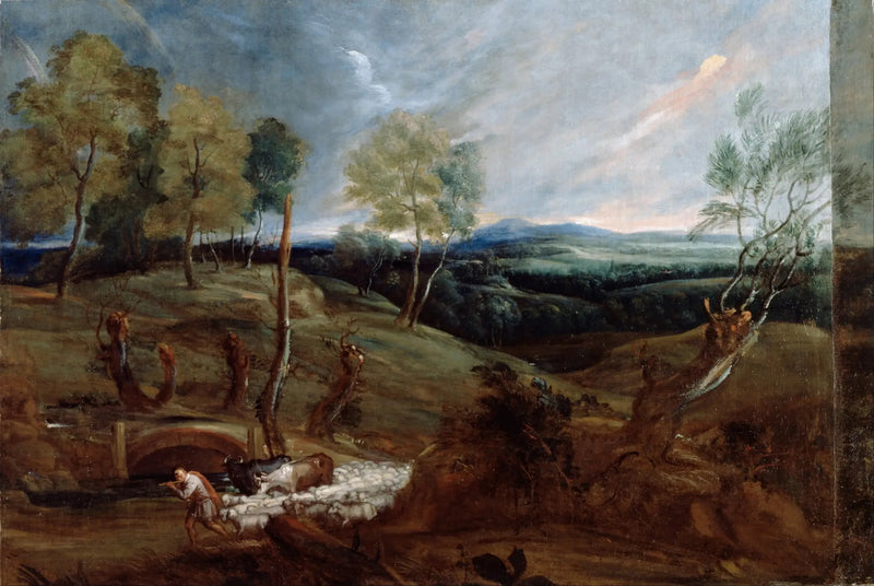Paesaggio al tramonto con un pastore e il suo gregge - Antoine van Dyck