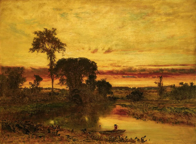 Paesaggio al tramonto, Medfield - George Inness
