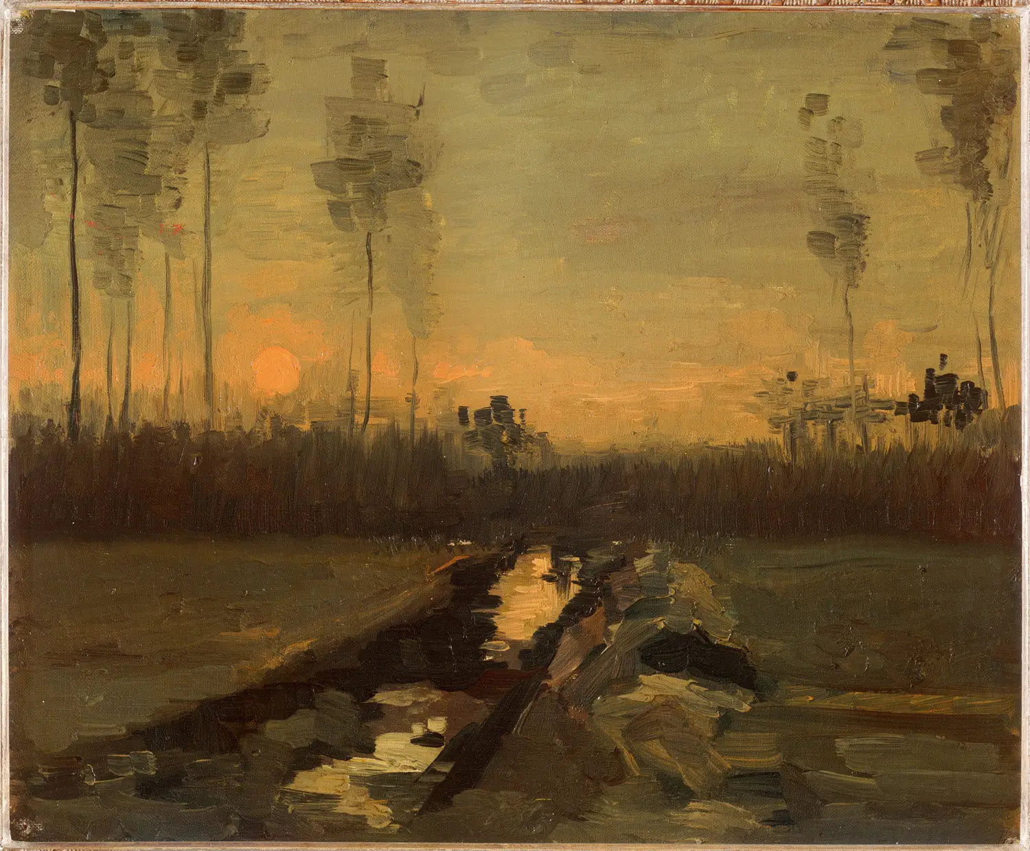 Reproduction du tableau « Paysage au coucher du soleil - Vincent van Gogh » par Alpha Reproduction en peinture à l’huile