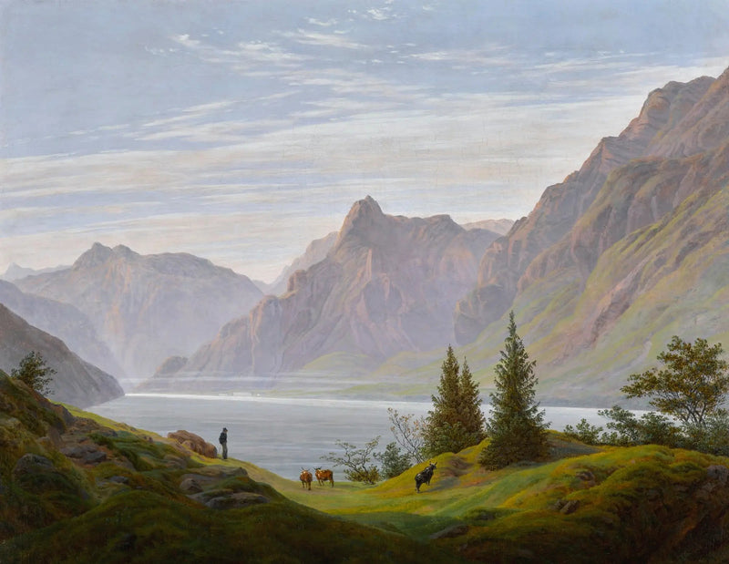Paesaggio al lago di montagna, mattina - Caspar David Friedrich