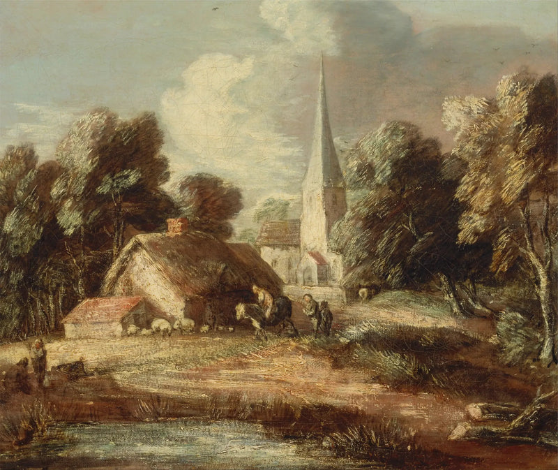 Paesaggio con chalet e chiesa - Thomas Gainsborough