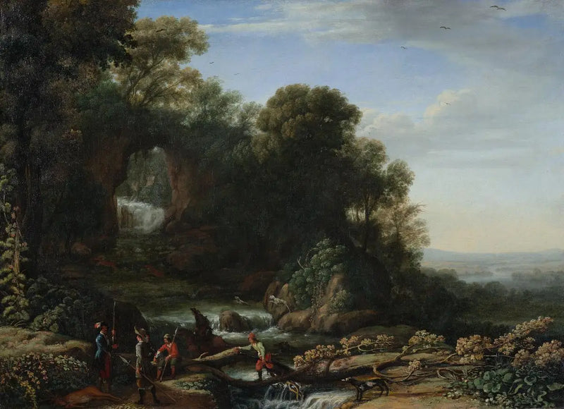 Paesaggio con cascata e cacciatori - Claude Lorrain