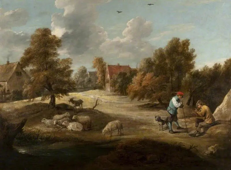 Paesaggio con pastori fuori da un villaggio - David Teniers il Giovane