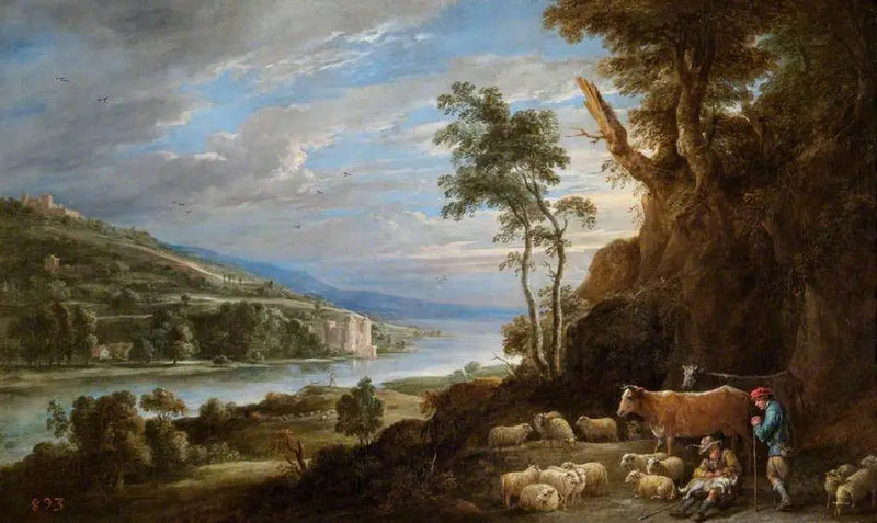 Paesaggio con pastori e una vista lontana di un castello - David Teniers il Giovane