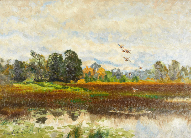 Paesaggio con anatre domestiche in volo - Bruno Liljefors