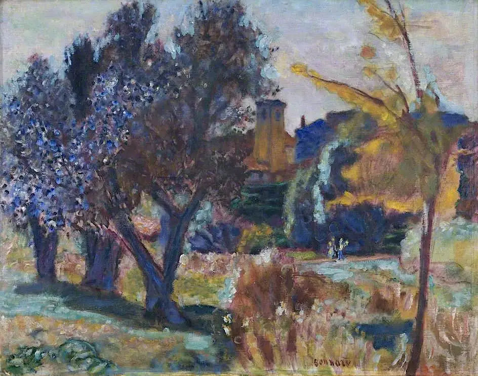 Paysage avec des oliviers et une chapelle - Pierre Bonnard image 1 reproduction artisanale de tableau