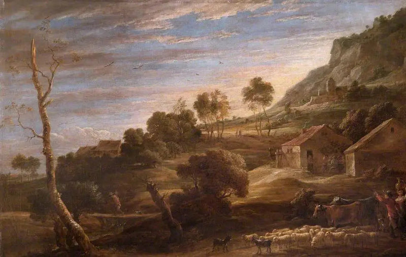 Paesaggio con contadini che conducono il bestiame : Sera - David Teniers il Giovane