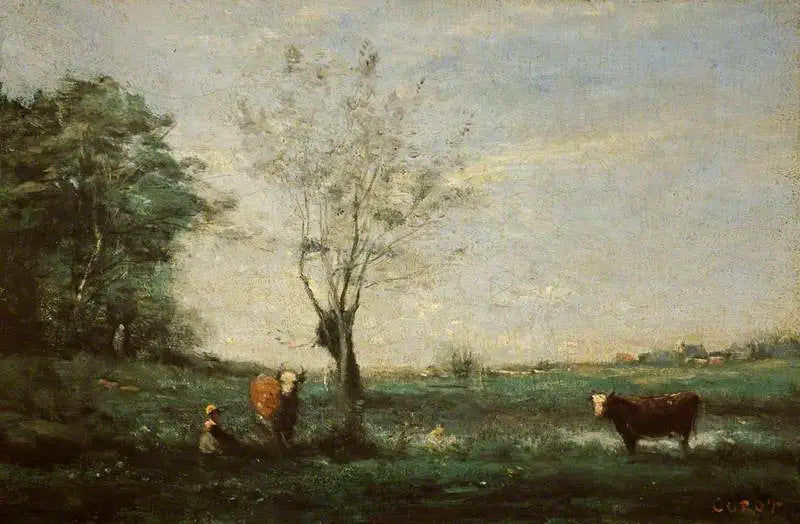 Paesaggio con due mucche - Jean-Baptiste Camille Corot