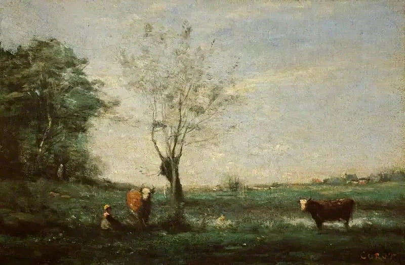 Paesaggio con due mucche - Jean-Baptiste Camille Corot