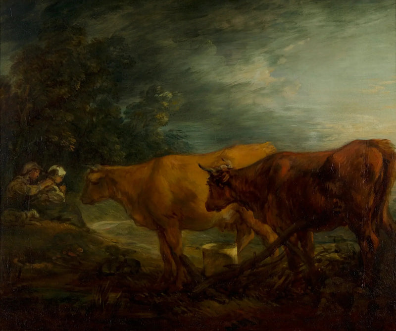 Paesaggio con due mucche con un pastore e una lattante - Thomas Gainsborough