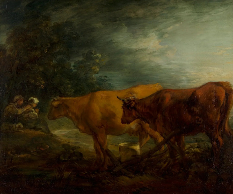 Paesaggio con due mucche con un pastore e una lattante - Thomas Gainsborough