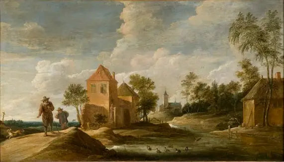 paesaggio con chiesa + fiume - David Teniers il Giovane