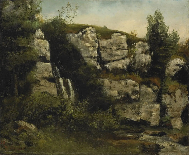 Paesaggio con scogliere rocciose e cascata - Gustave Courbet