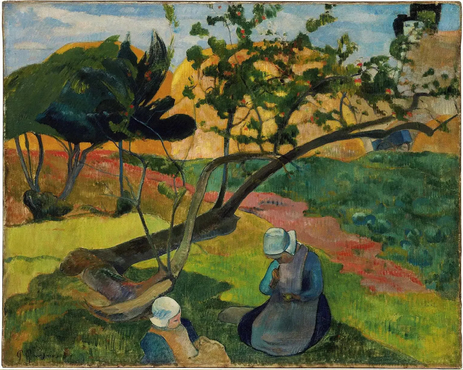 Paysage avec la femme bretonne Deux - Paul Gauguin image 1 copie de tableau peinte à la main