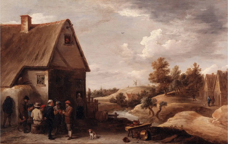 Paesaggio con personaggi davanti a una casa con tetto di paglia - David Teniers il Giovane
