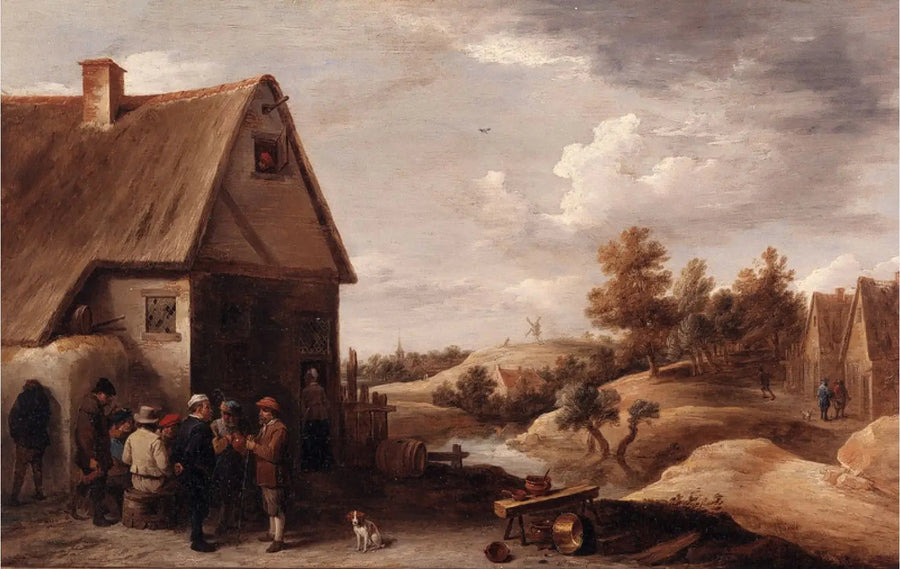 Paesaggio con personaggi davanti a una casa con tetto di paglia - David Teniers il Giovane