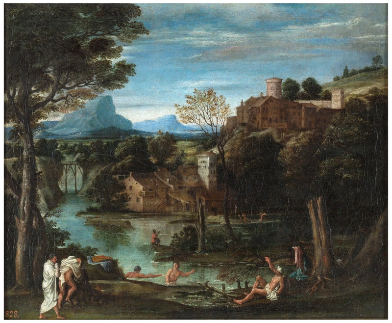 Paesaggio con fiume e bagnanti - Annibale Carracci
