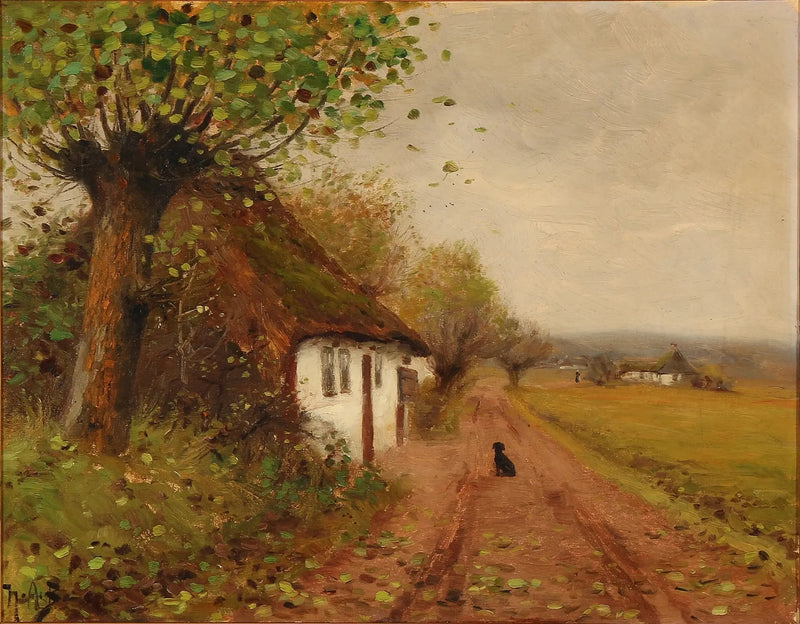 Paesaggio con un cane che aspetta su una strada di campagna - H. A. Brendekilde