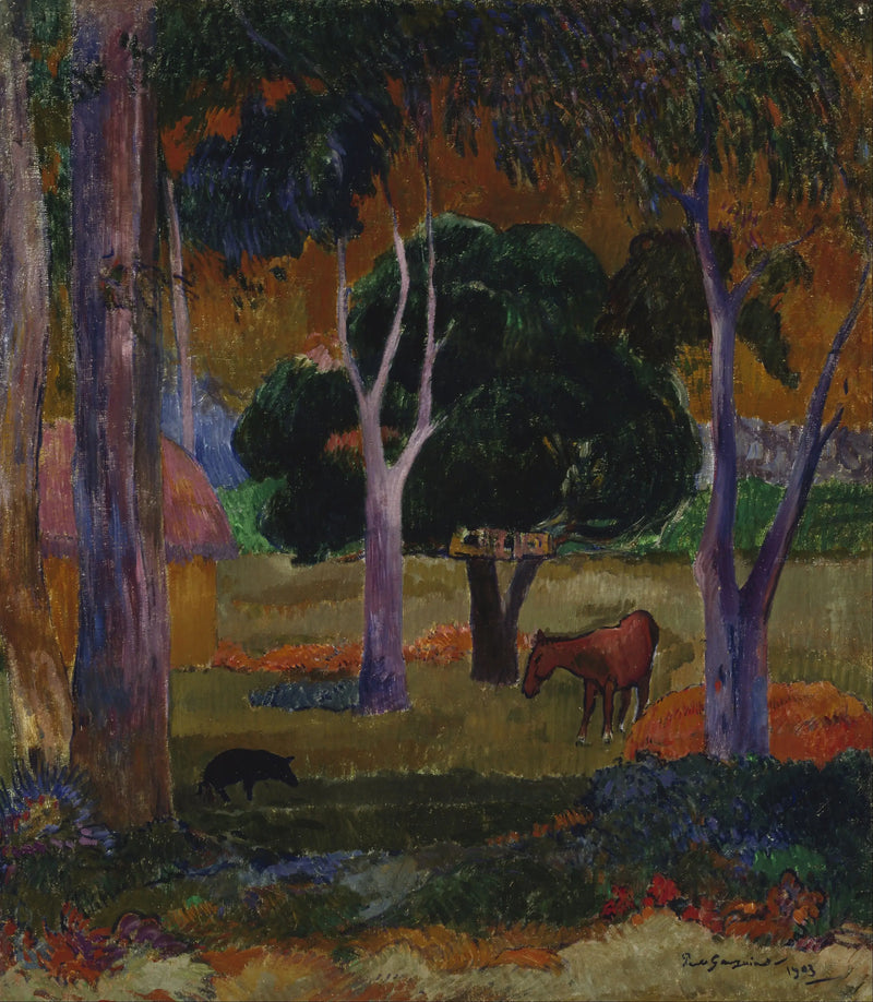 Paesaggio con un maiale e un cavallo - Paul Gauguin