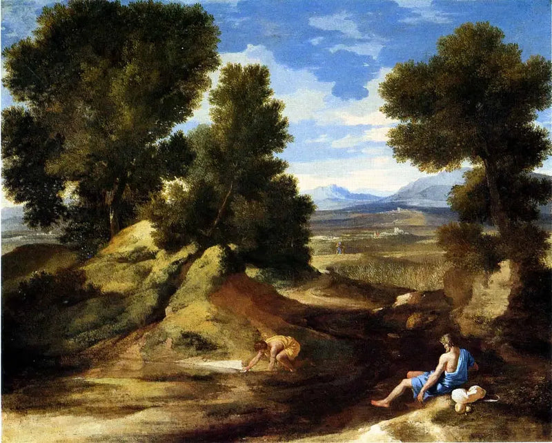 Paesaggio con un uomo che beve - Nicolas Poussin