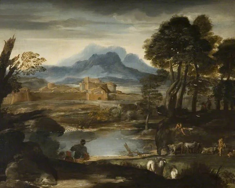 Paesaggio con un lago e una città fortificata - Pietro da Cortona