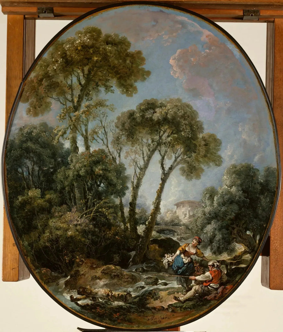 Paesaggio con un pescatore e una giovane donna - François Boucher