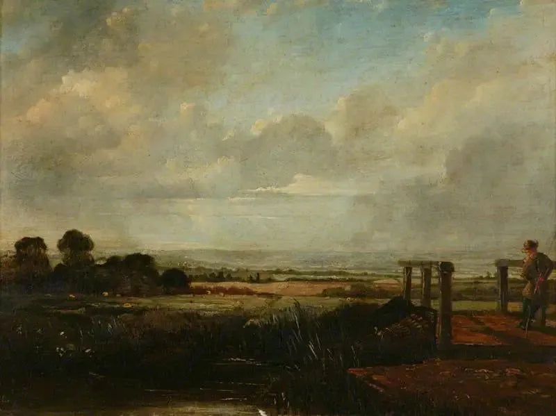 Paesaggio con un pescatore su un ponte - John Constable