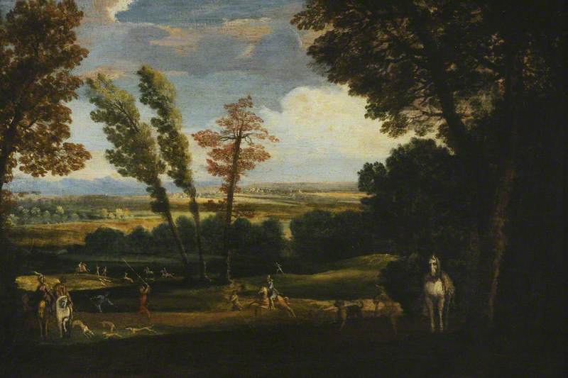 Paesaggio con una battuta di caccia al cervo - Annibale Carracci