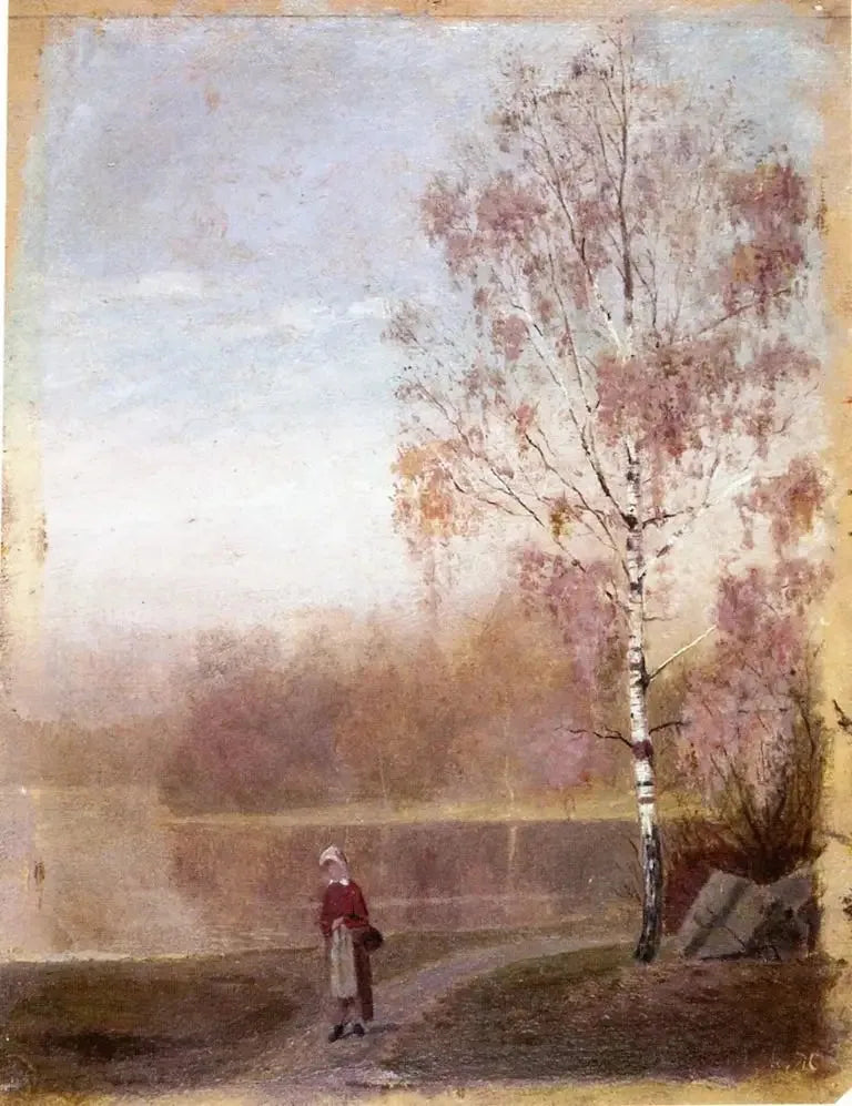 Paesaggio con una donna che cammina lungo un lago - Edvard Munch