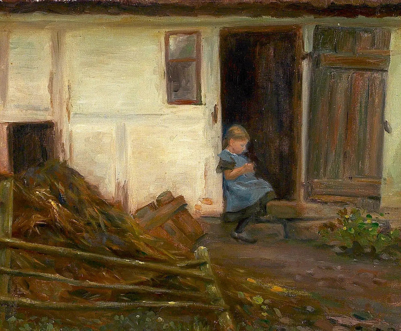 Paesaggio con una ragazza in una porta. - H. A. Brendekilde