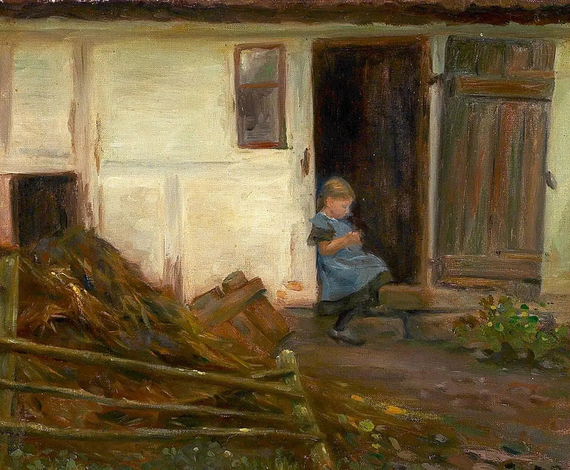 Paesaggio con una ragazza in una porta. - H. A. Brendekilde